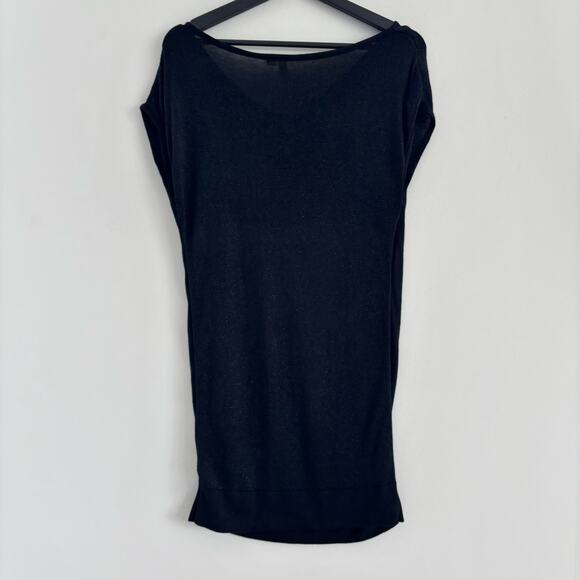 Tricot Joli Black Knit Tunic Shimmer Leopard Print Black Cowl Neck Size Large - Picture 9 of 9